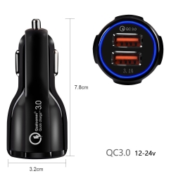 Ładowarka Samochodowa 2xUSB Quick Charge 6A QC 3.0 czarna