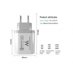 Ładowarka Sieciowa 3xUSB 5 9 12V Quick Charge 3.0 biała